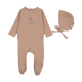 Sweet bear footie set-dusty pink