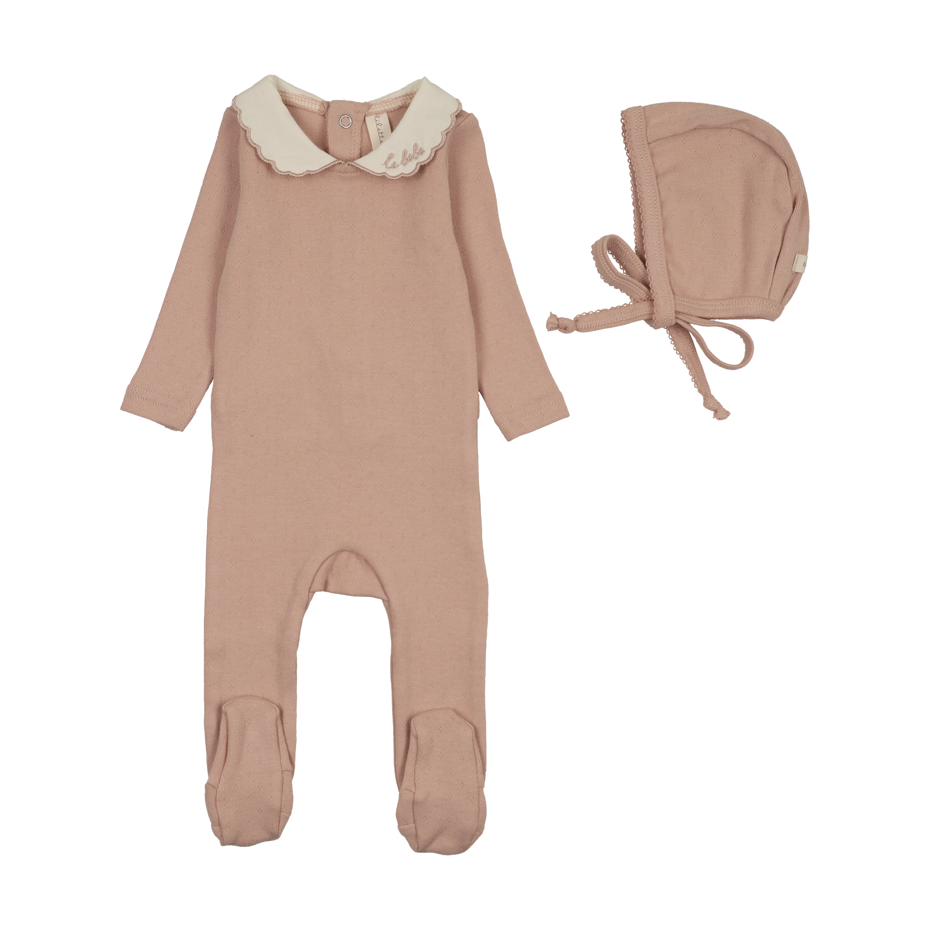 Le bebe pointelle footie set-dusty pink