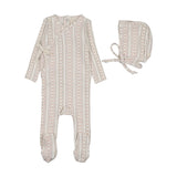 Linear print footie set-cream/pink
