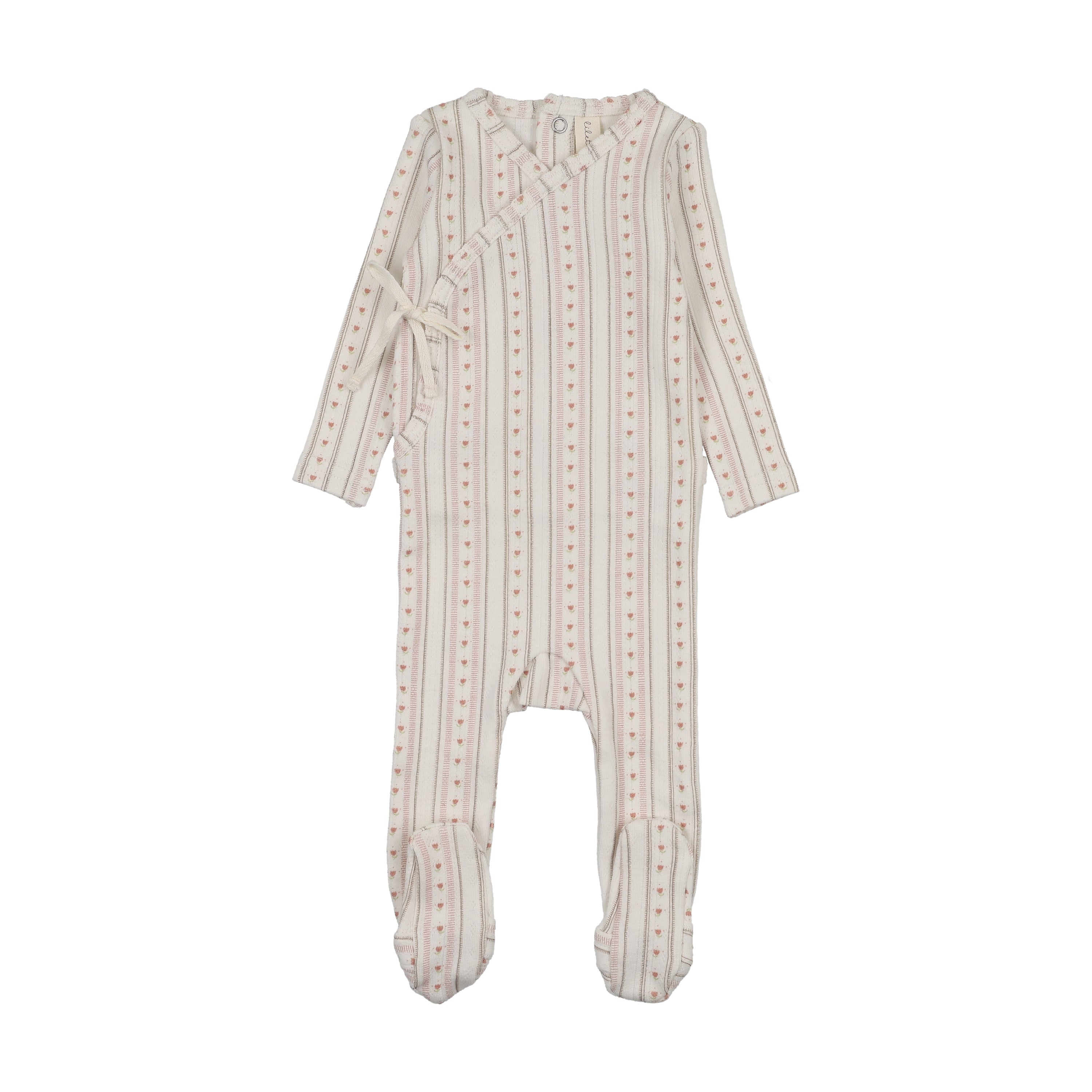 Linear print footie-cream/pink