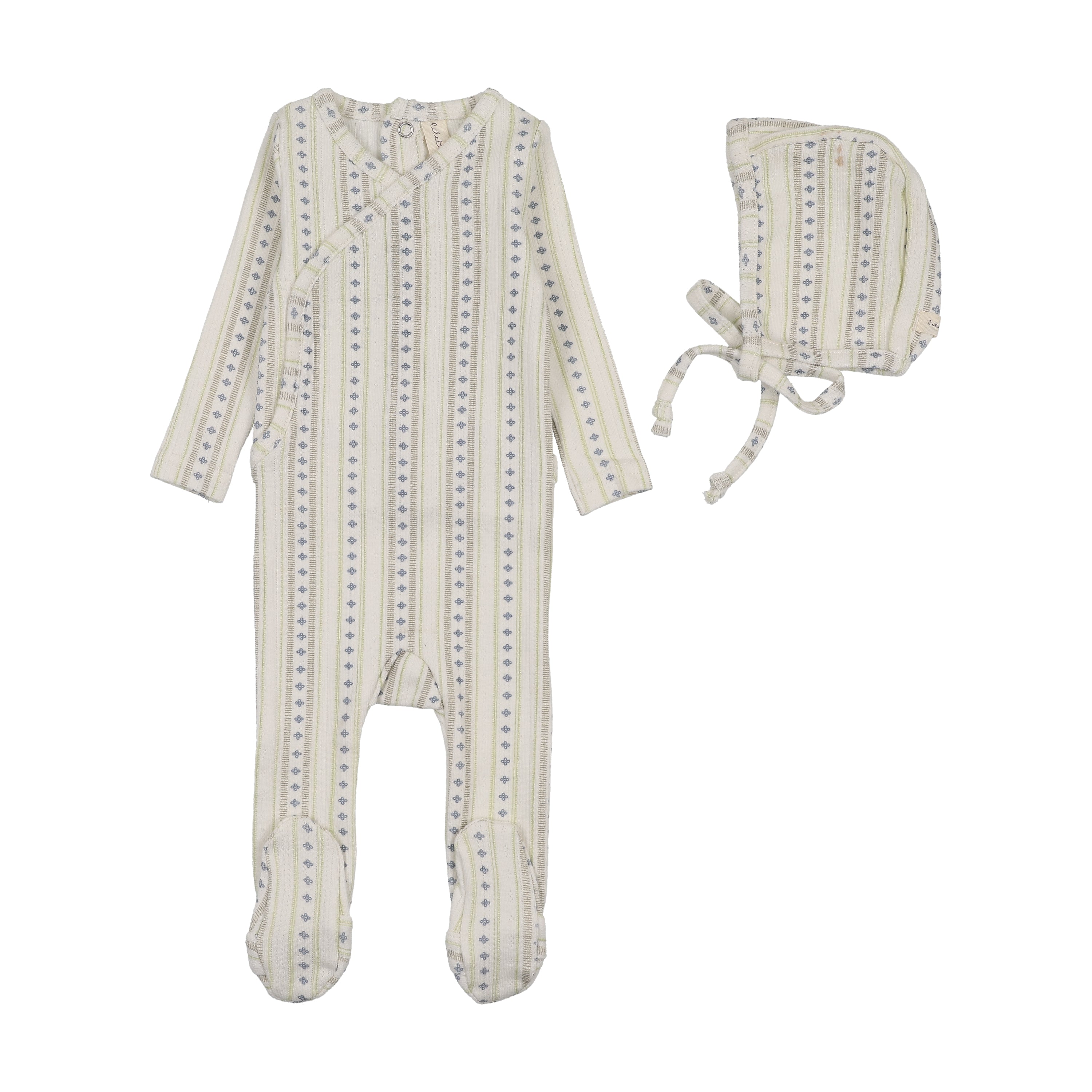 Linear print footie set-cream/blue