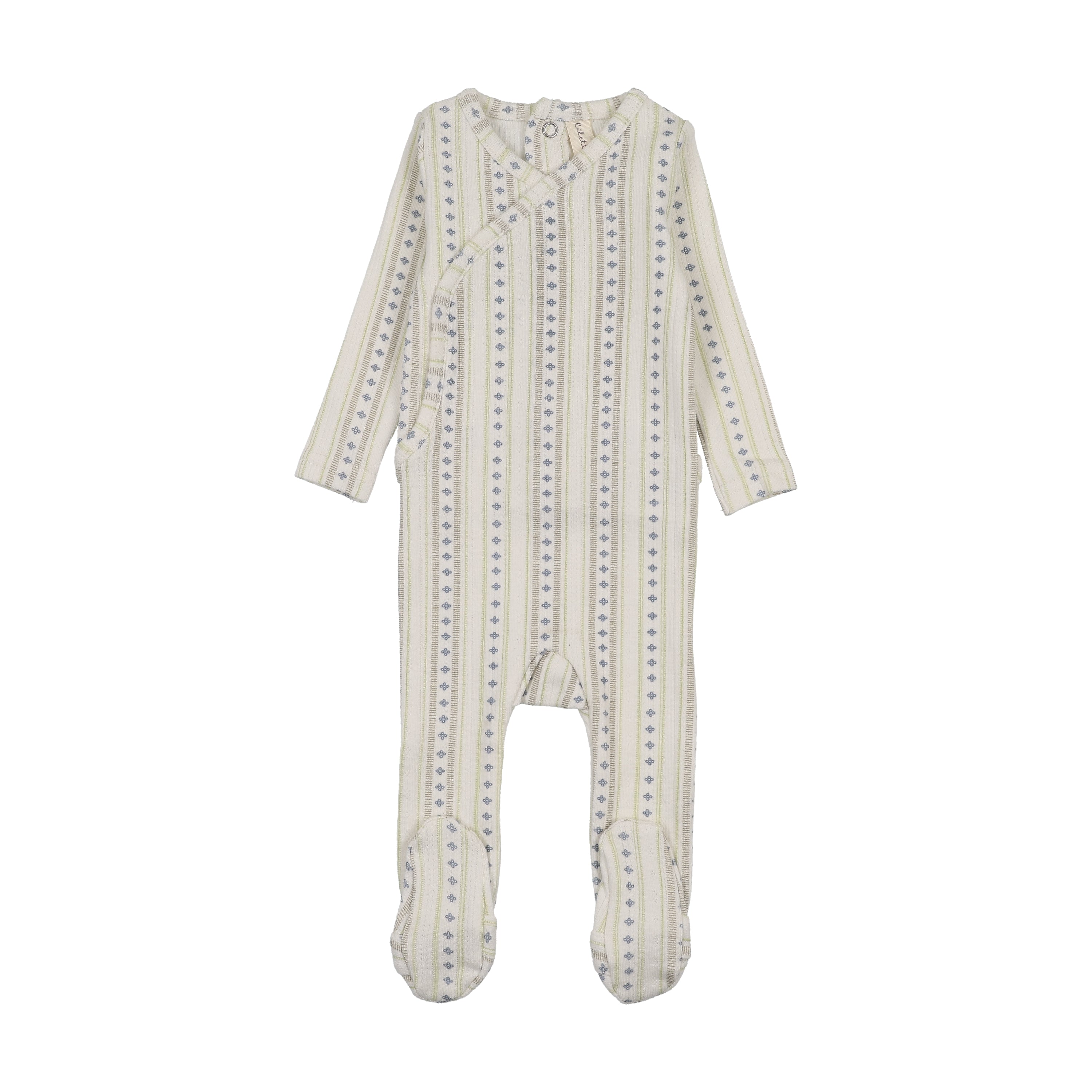 Linear print footie-cream/blue