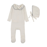 Le bebe pointelle footie set-cream/blue