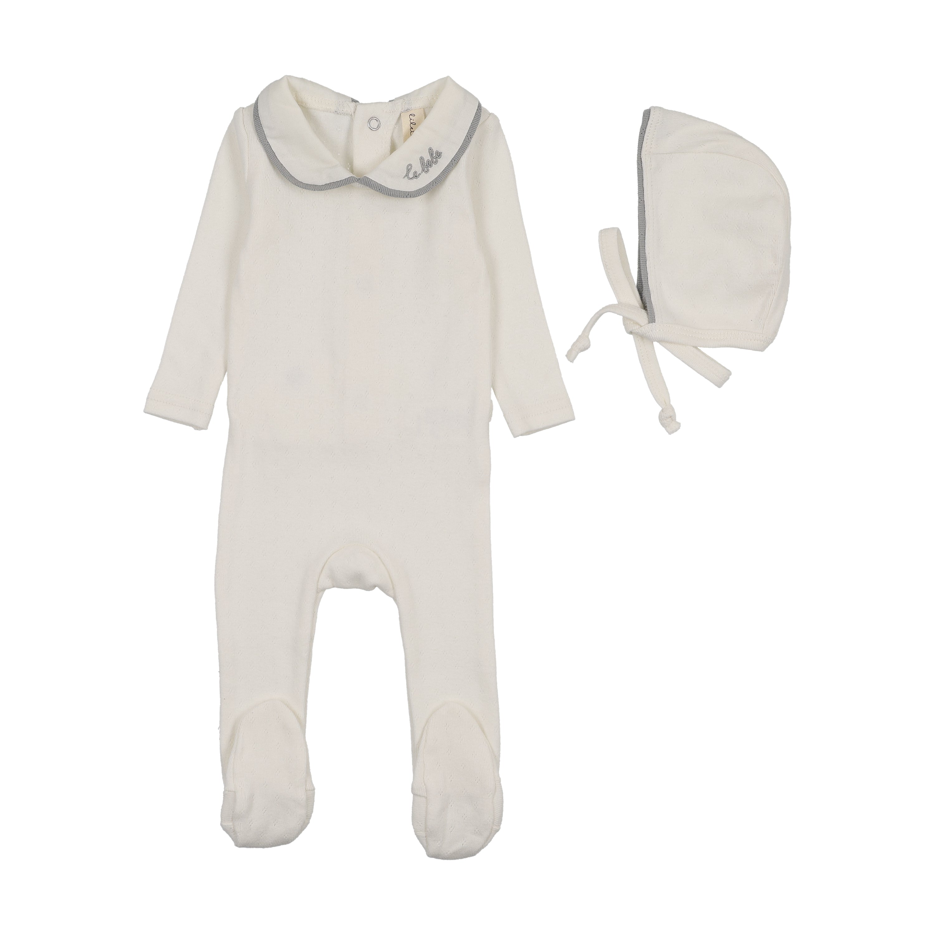 Le bebe pointelle footie set-cream/blue