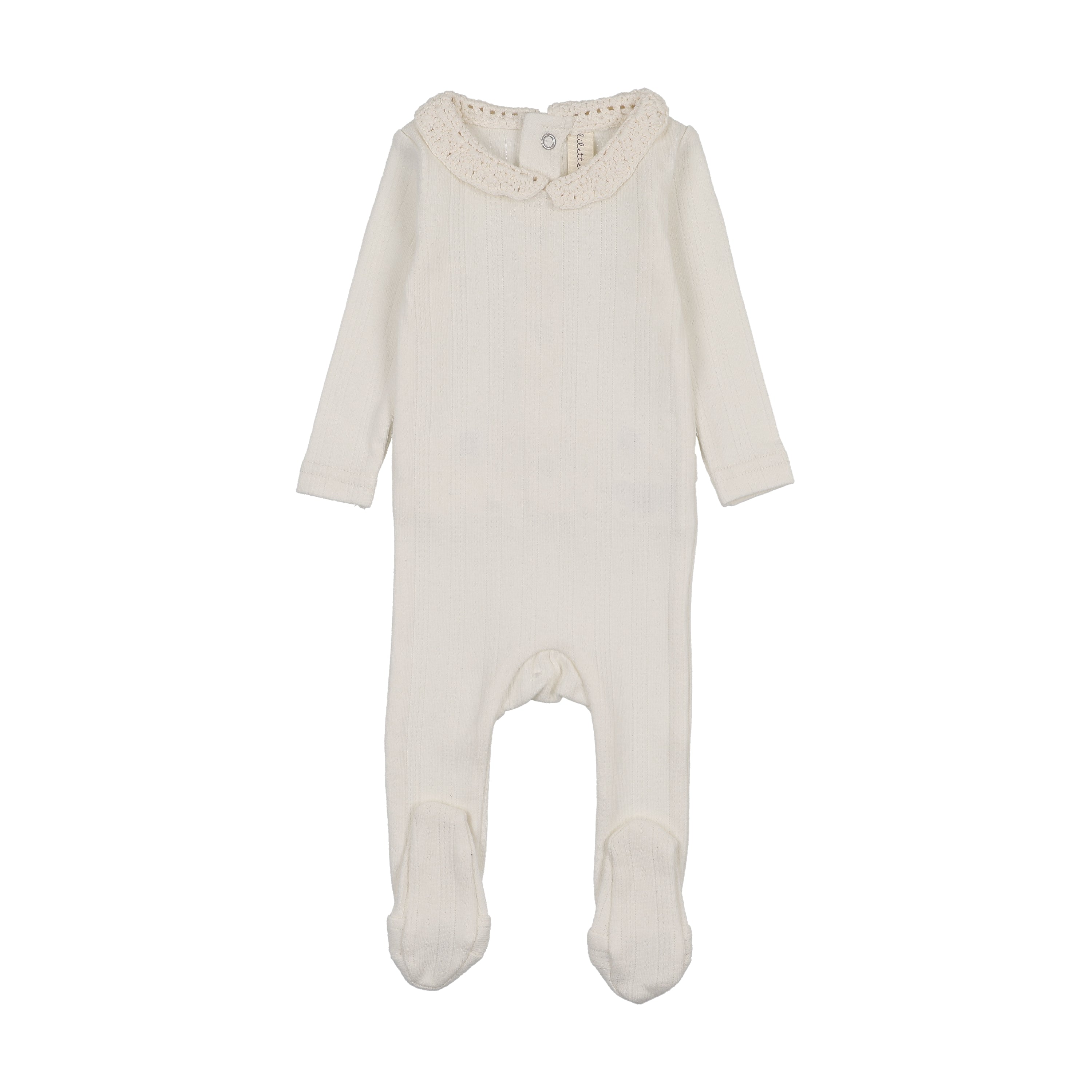 Crochet collar footie-cream/blue