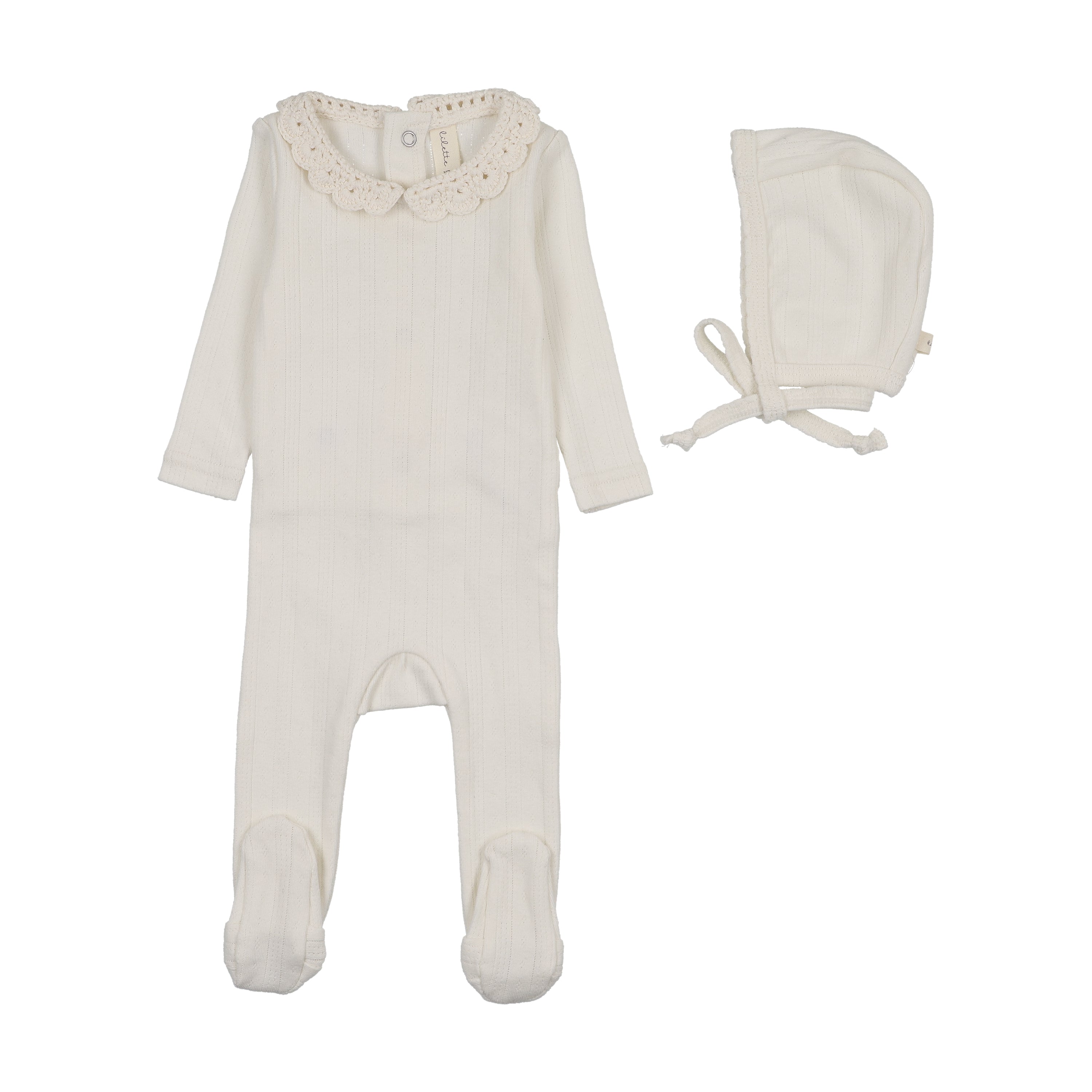 Crochet collar footie set-cream/pink