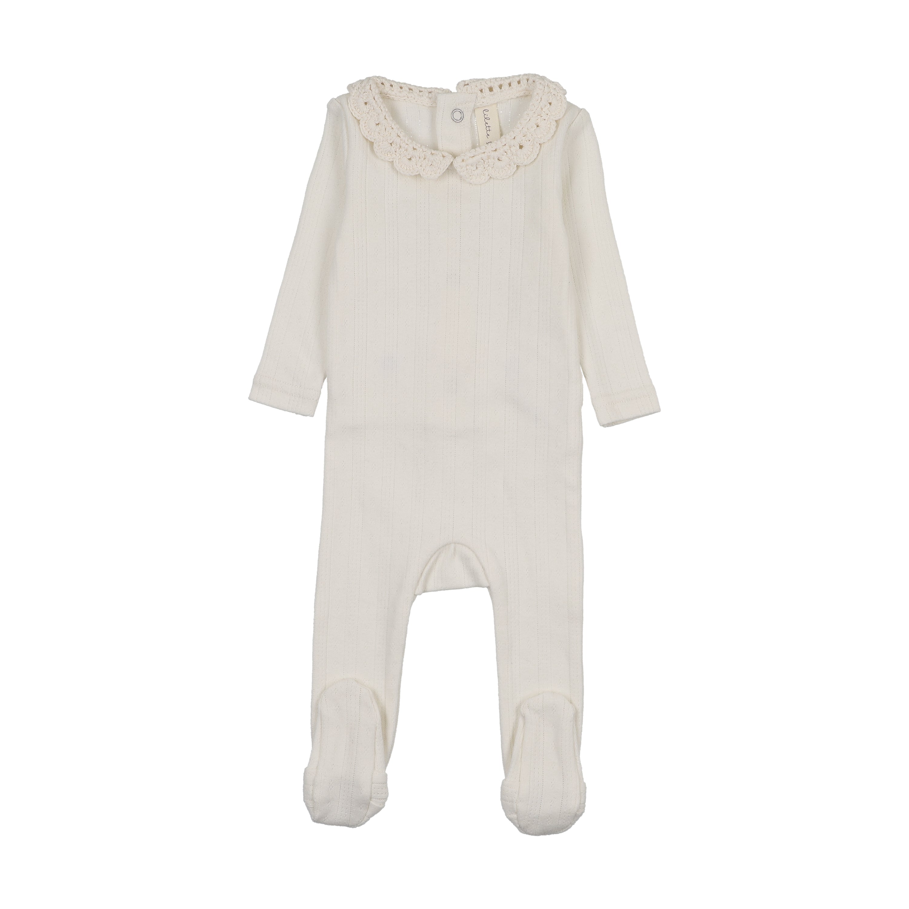 Crochet collar footie-cream/pink