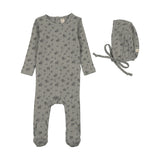 Garden cluster print footie set-light blue
