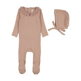 Crochet collar footie set-dusty pink