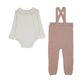 Le bebe knit suspender set-cream/pink