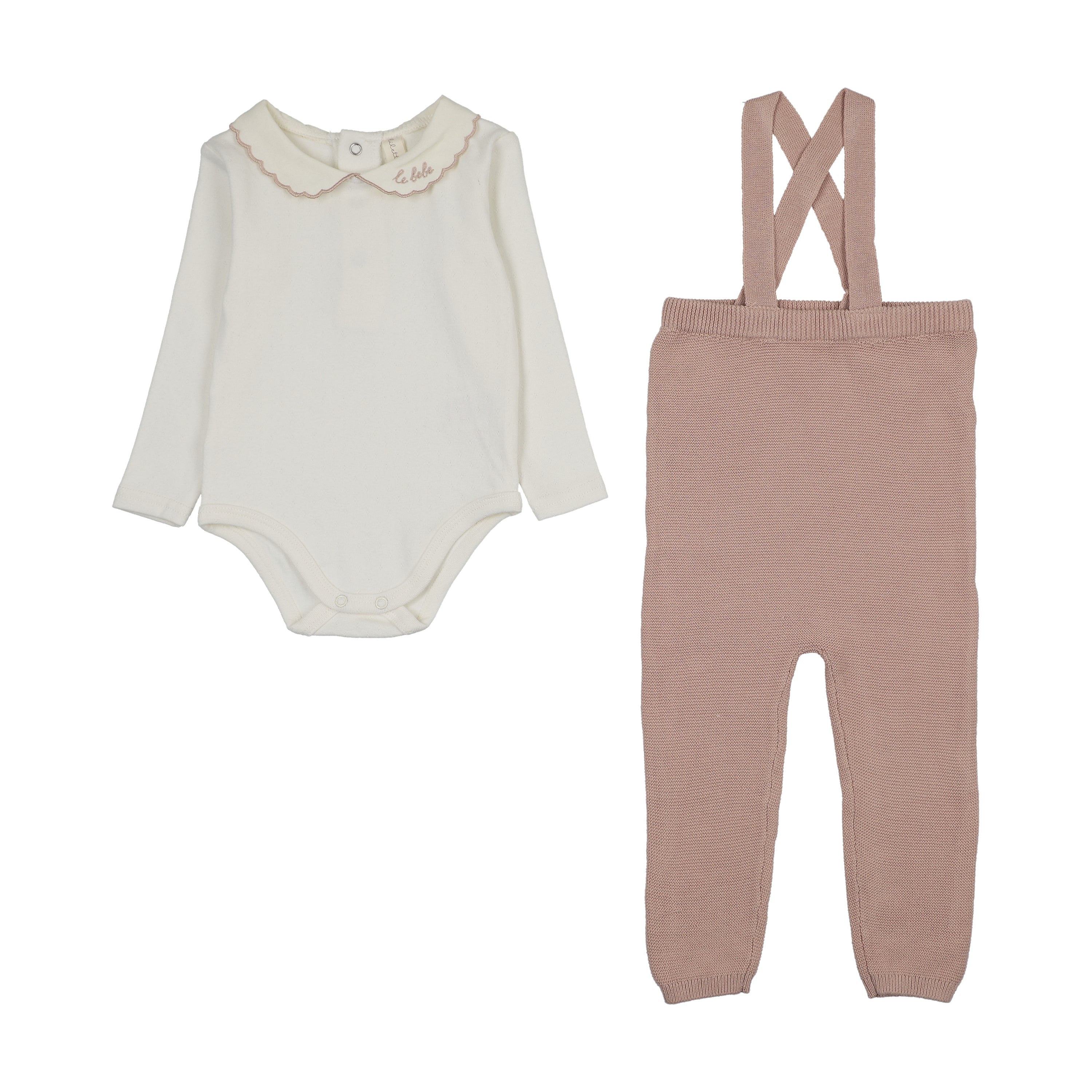 Le bebe knit suspender set-cream/pink