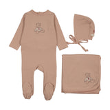 Sweet bear layette set-dusty pink
