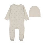 Stripe print footie set-cream/oat