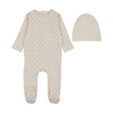 Stripe print footie set-cream/pink