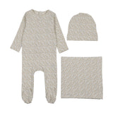 Dahlia vines print layette set-cream/blue