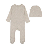 Dahlia vines print footie set-cream/pink