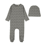 Dahlia vines print footie set-light blue