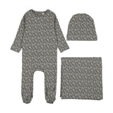 Dahlia vines print layette set-light blue