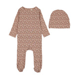 Dahlia vines print footie set-dusty pink