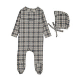 Tartan print footie set-pale blue