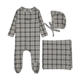 Tartan print layette set-pale blue