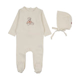Sweet bear footie set-cream/pink