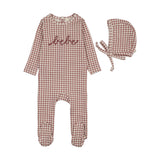 Gingham bebe footie set-mauve