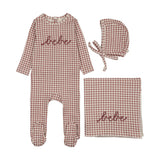 Gingham bebe layette set-mauve