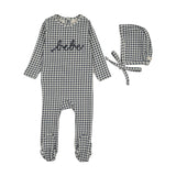 Gingham bebe footie set-off navy