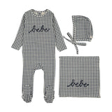 Gingham bebe layette set-off navy