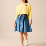 Denim Drawstring Skirt-Mid Blue Wash