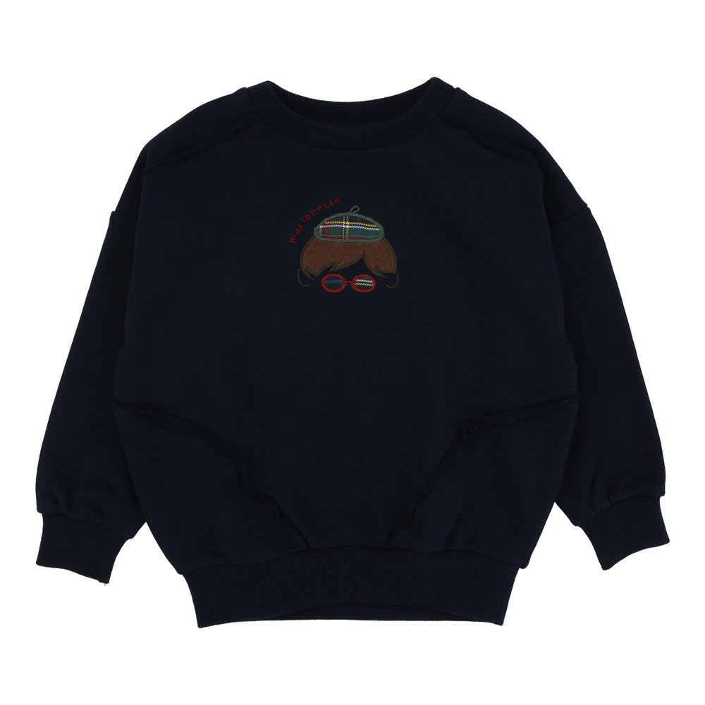 Plaid Detail Toddler Boys Sweatshirt-Navy