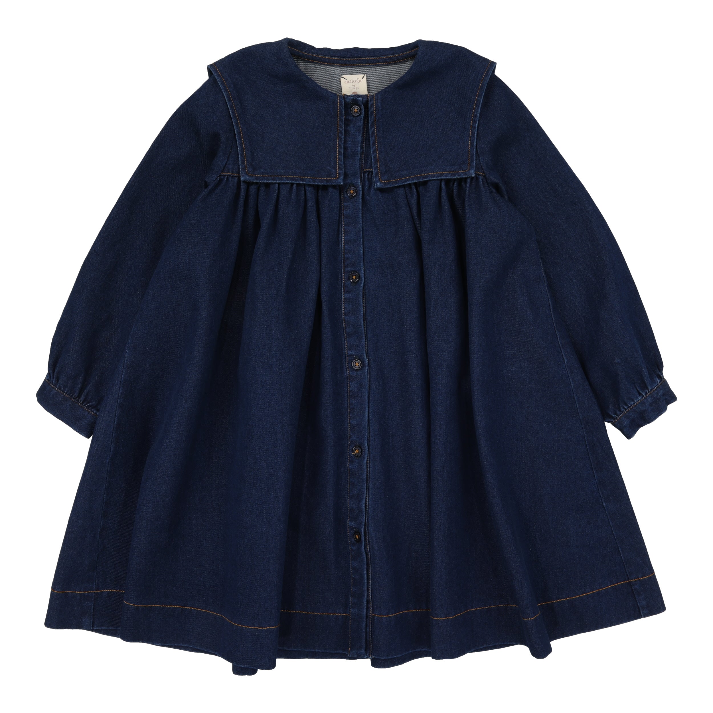 Pleated Sailor Dress-Navy Denim