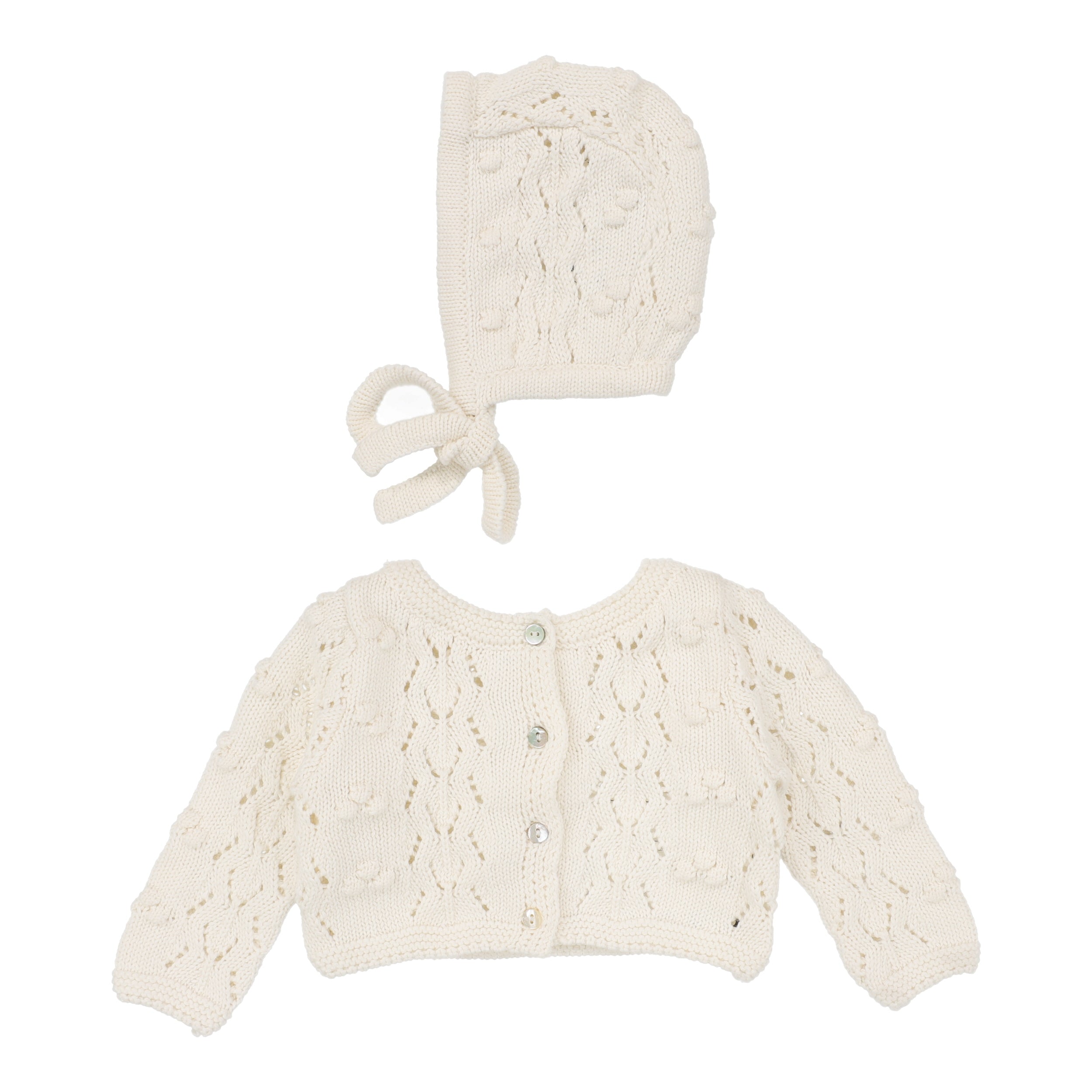 Popcorn Weave Cardigan Set - Cream