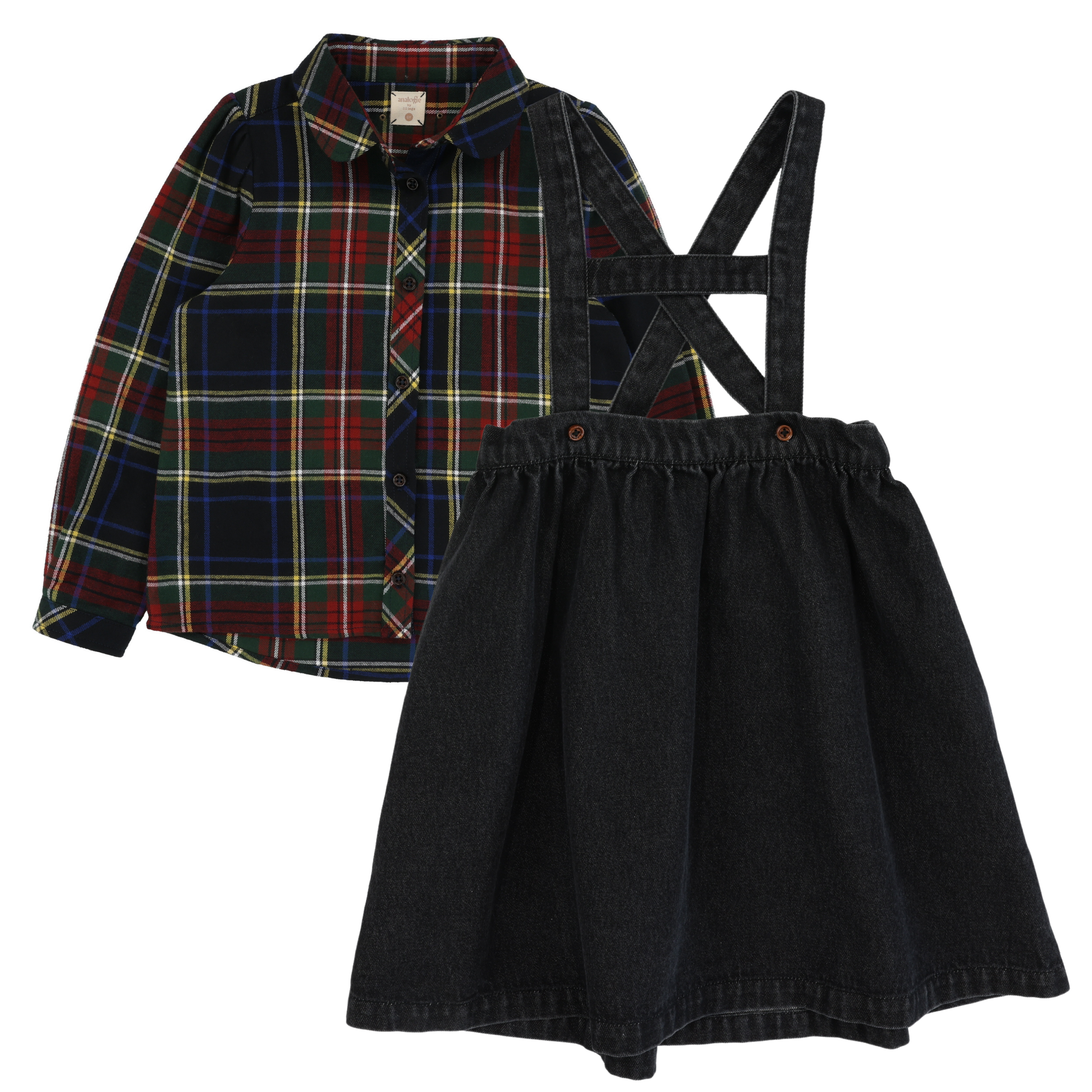 Plaid And Denim Jumper Set