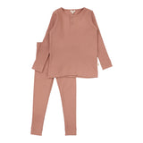Ribbed Henley Lounge Set-Berry