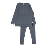 Ribbed Henley Lounge Set-Slate
