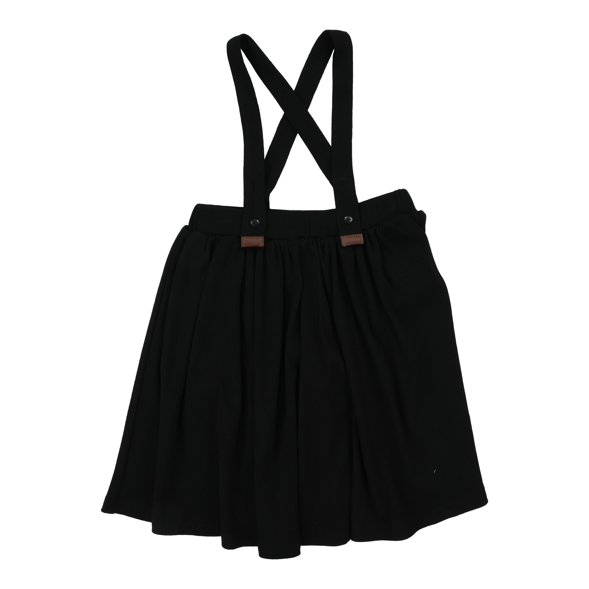 Ribbed Suspender Skirt-Black