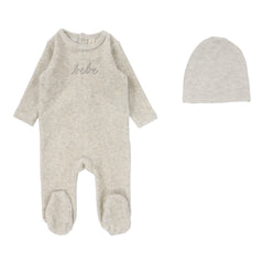 Velour Bebe Footie Set  - Heather Oatmeal