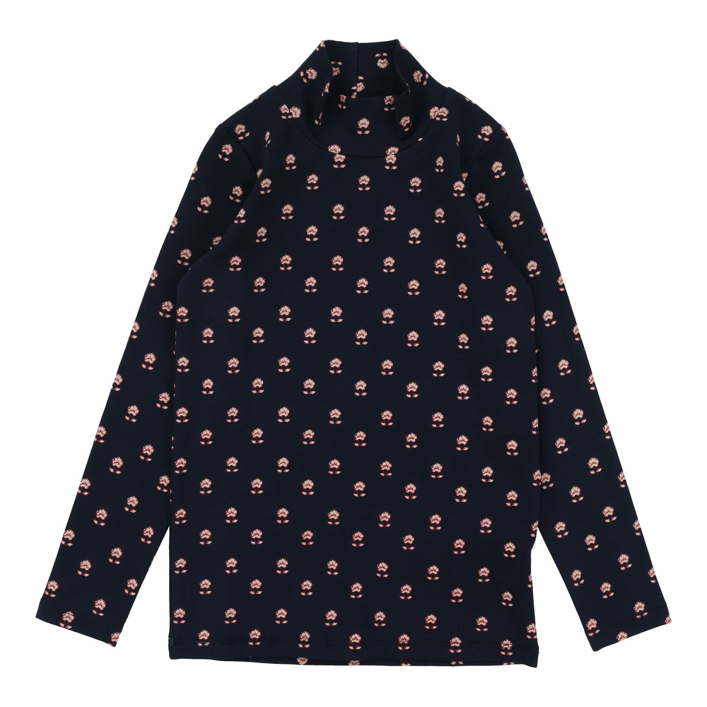 Vintage Floral Mockneck-Navy