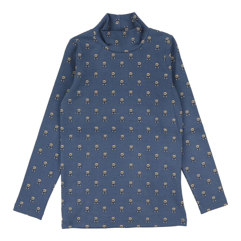 Vintage Floral Mockneck-Off Blue