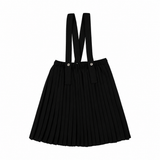 Knife Pleated Suspender Skirt-Black