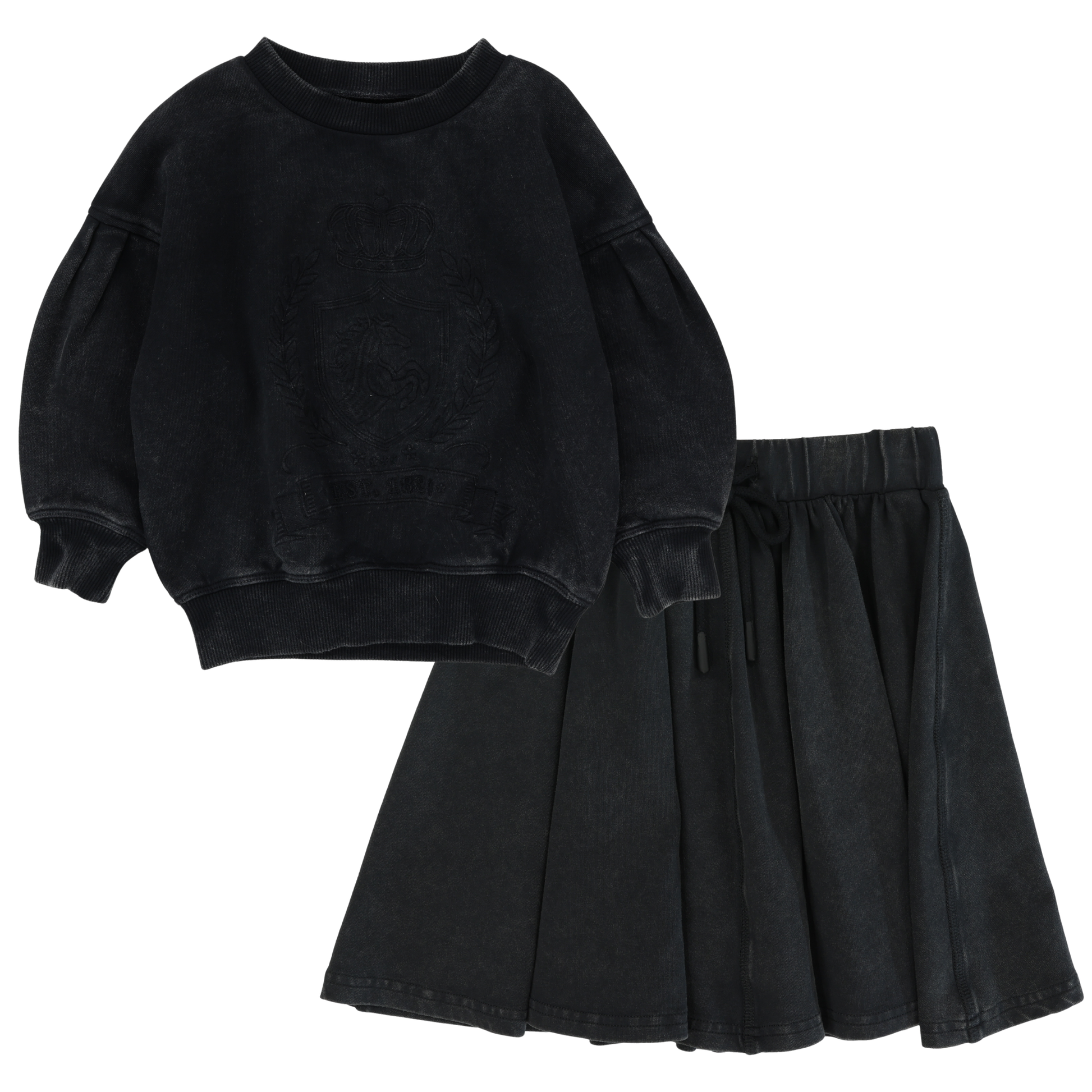 Black Wash Denim Sweatshirt Set