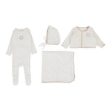 Velour Cardi Layette Set  - Cream-/Pink