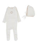 Velour Footie Set - Cream/Pink