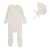 Printed Pointelle Footie Set - Cream/Blue-Crown
