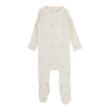 Printed Pointelle Footie - Cream/ Blue Crown
