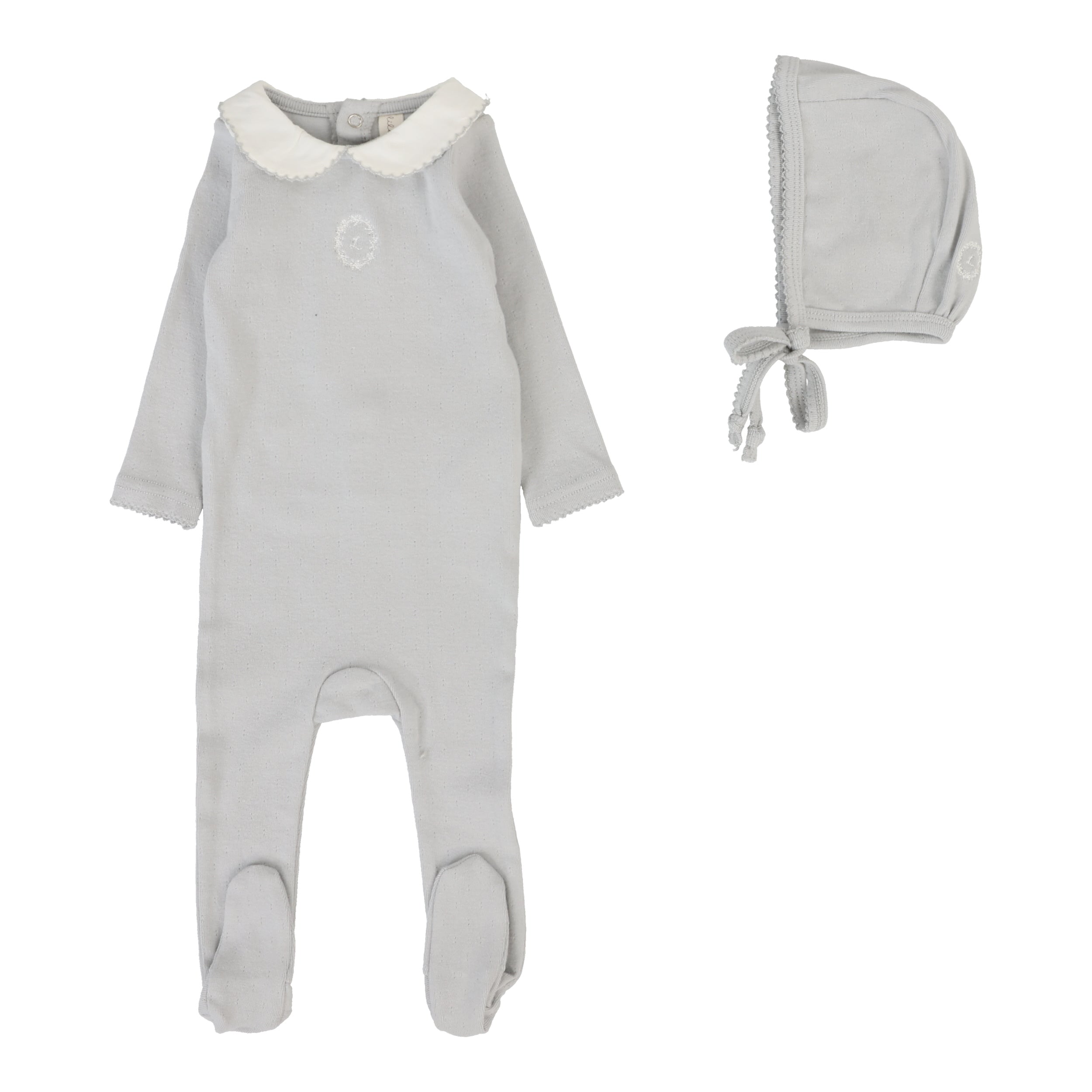 Emblem Embroidered Footie Set  - Pale Blue