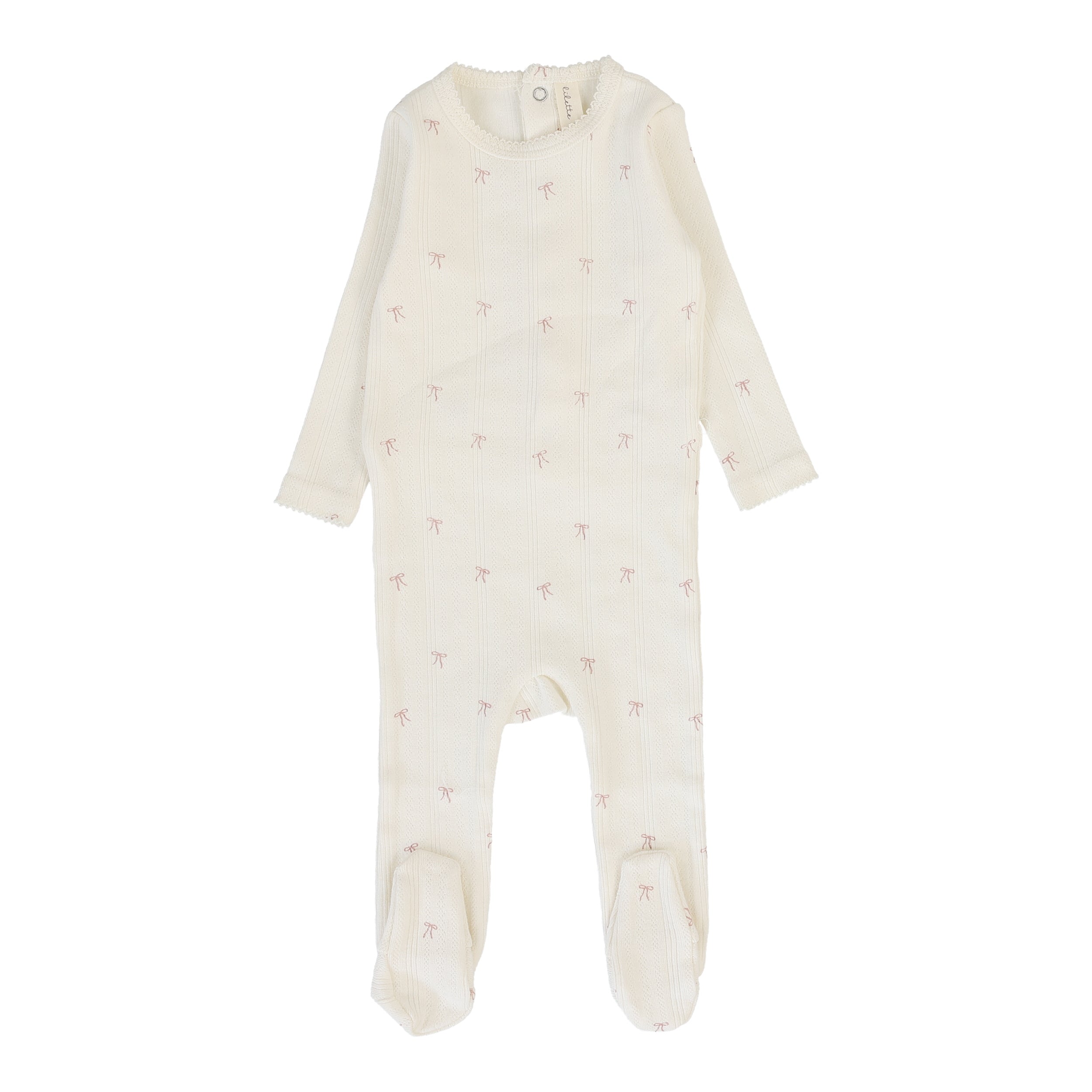 Printed Pointelle Footie - Cream/Pink Bow