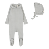 Fine Pointelle Collar Footie Set  - Light Blue Peter Pan